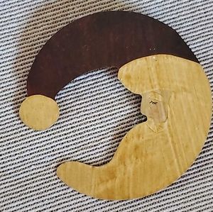 Painted Christmas Tin Santa Claus Hat  Cresent Moon Brooch Pin 2.5"